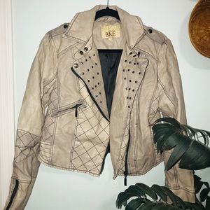 BKE Leather Jacket Beige